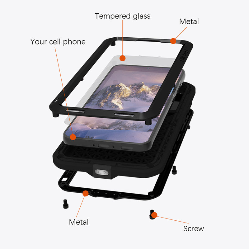 LOVE MEI For Samsung Galaxy S23 Shockproof Anti-drop Phone Case Silicone Metal Cover with Tempered Glass Film LOVE MEI For Samsung Galaxy S23 Shockproof Anti-drop Phone Case Silicone Metal Cover with Tempered Glass Film